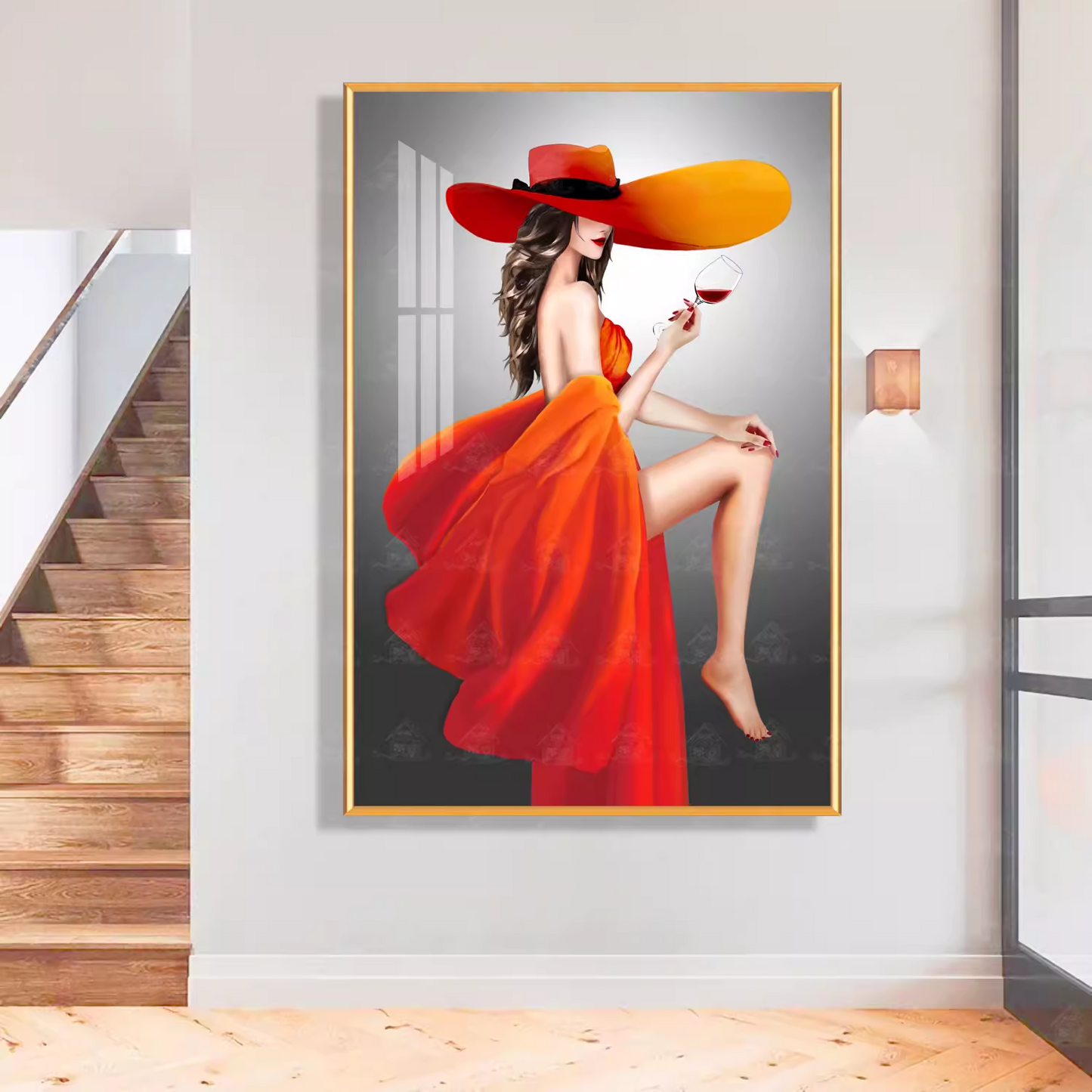 62x88cm Red Beauty Girl Cross Stitch Kits 11CT Stamped Full Range of Embroidery Starter Kit for Beginners Pre-Printed Pattern