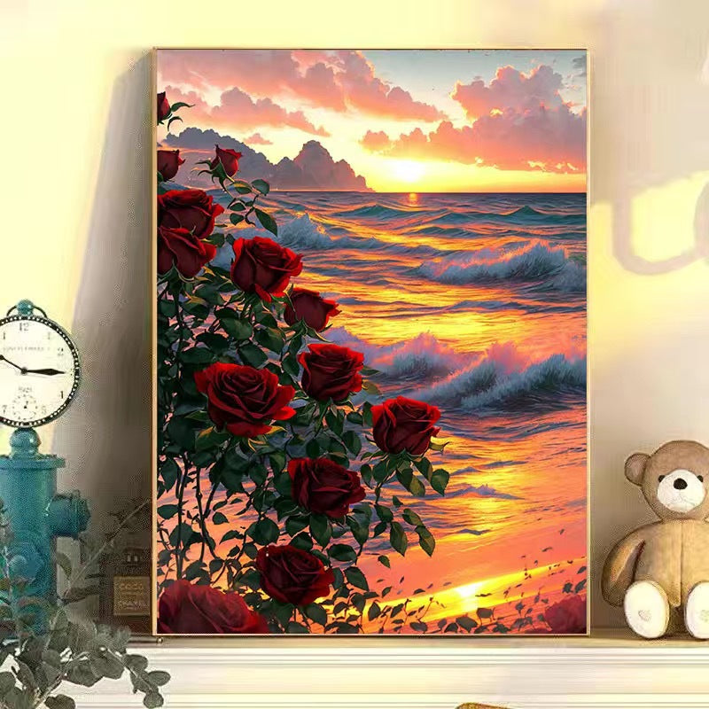 Sea rose Cross Stitch Kits 11CT Stamped Full Range of Embroidery Starter Kit for Beginners Pre-Printed Pattern