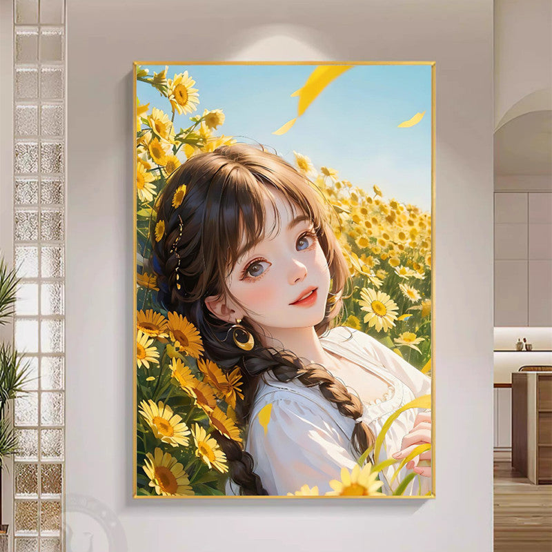 43x57cm Sunflower Girl Cross Stitch Kits 11CT Stamped Full Range of Embroidery Starter Kit for Beginners Pre-Printed Pattern