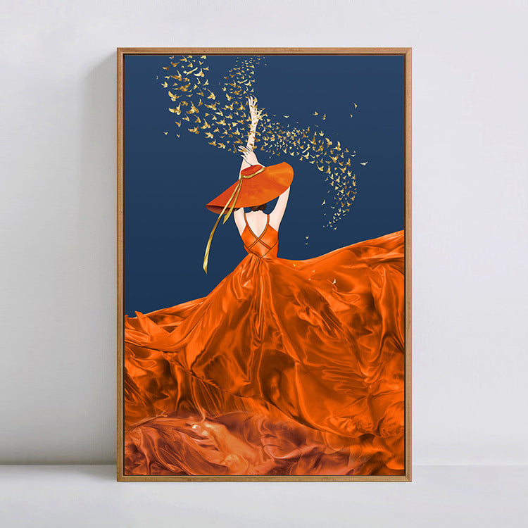50X70CM Orange skirt girl Cross Stitch Kits 11CT Stamped Full Range of Embroidery Starter Kit for Beginners Pre-Printed Pattern 的副本