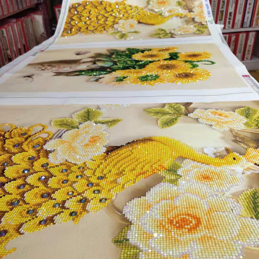 120X60CM-(Each40*60cm)Gold Peacock- DIY 5D Diamond Painting Full drilled No frame-M1574
