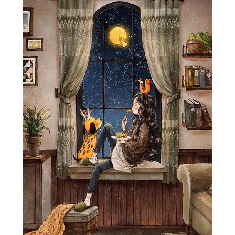 50x70CM Forest Girl Full Diamond Painting NO Frame Round beads R9697