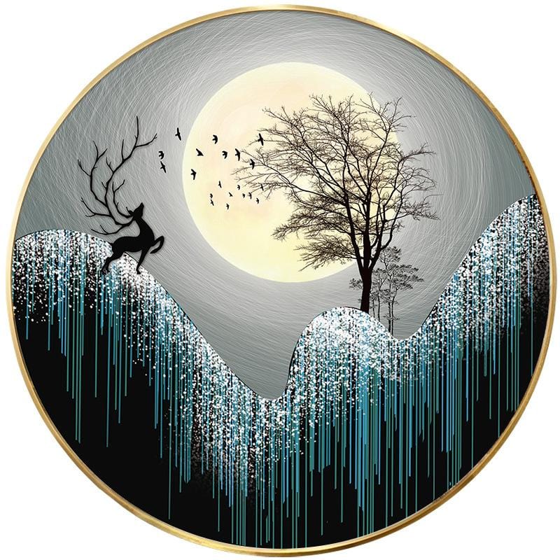 50x50CM Deer& Moon full Drilled Diamond Painting round (no frame)M1683