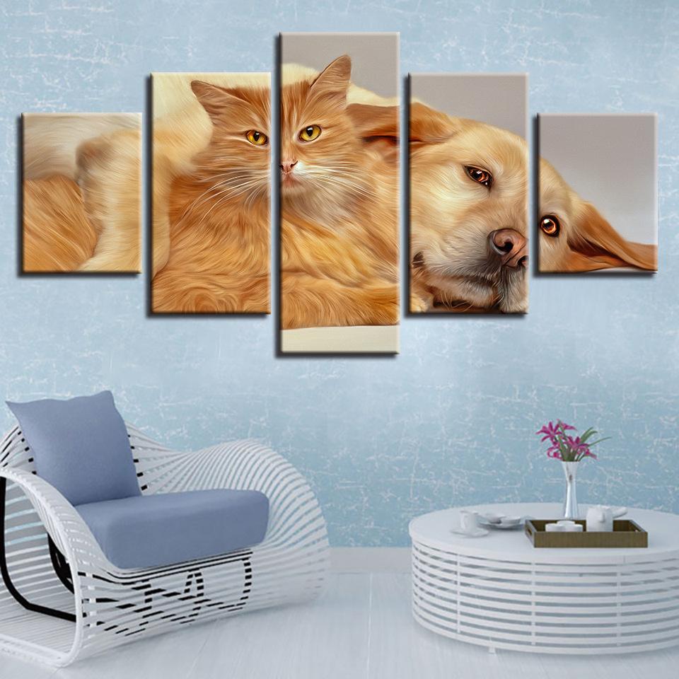 5 PCS Cat and Dog Prints Poster Wall Modular Picture Modern Paintings Canvas Art Home Decoration Artwork