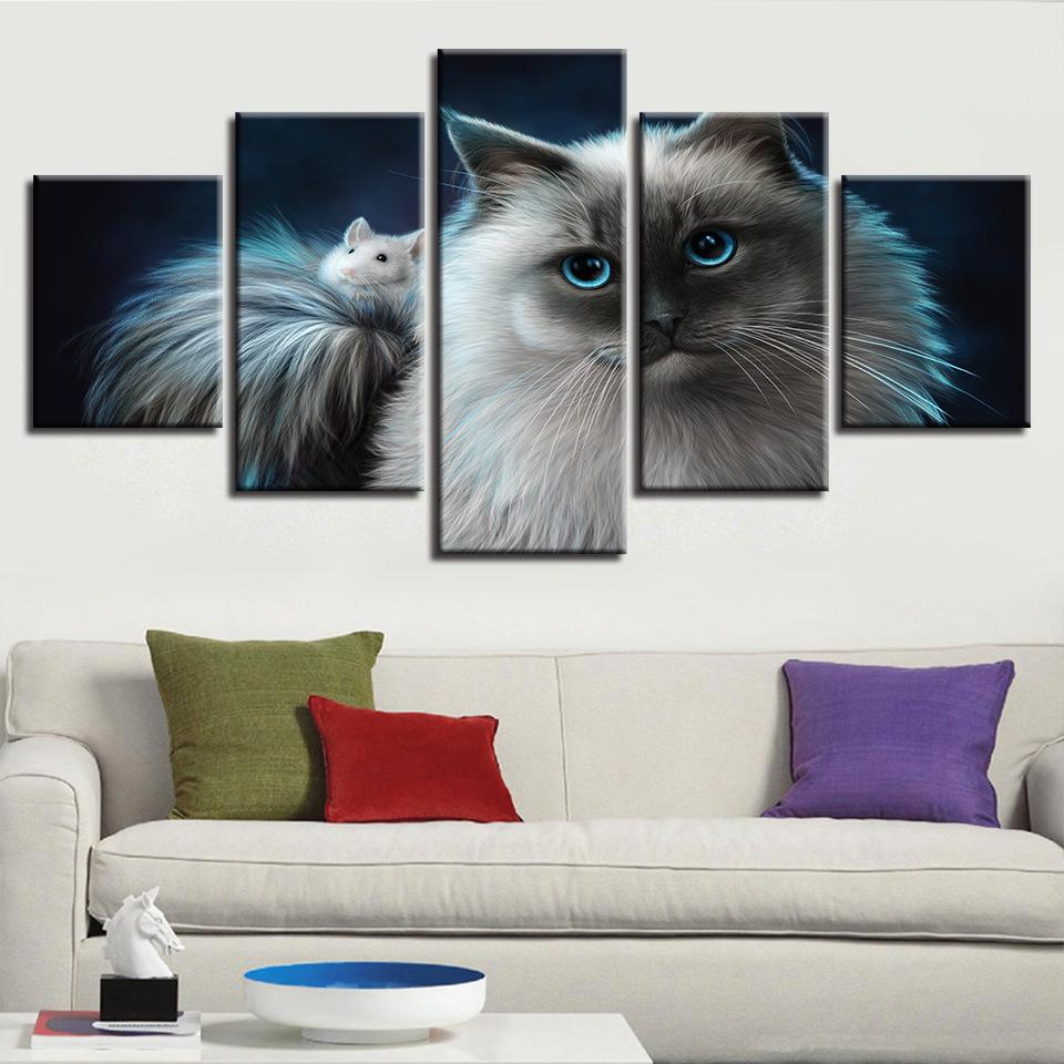 5 PCS Cat Prints Poster Wall Modular Picture Modern Paintings Canvas Art Home Decoration Artwork