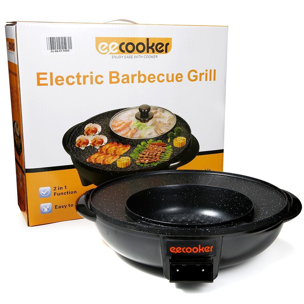 ❥❥❥Smokeless Non-Stick Indoor 2 in 1 BBQ Grill & Hot Pot
