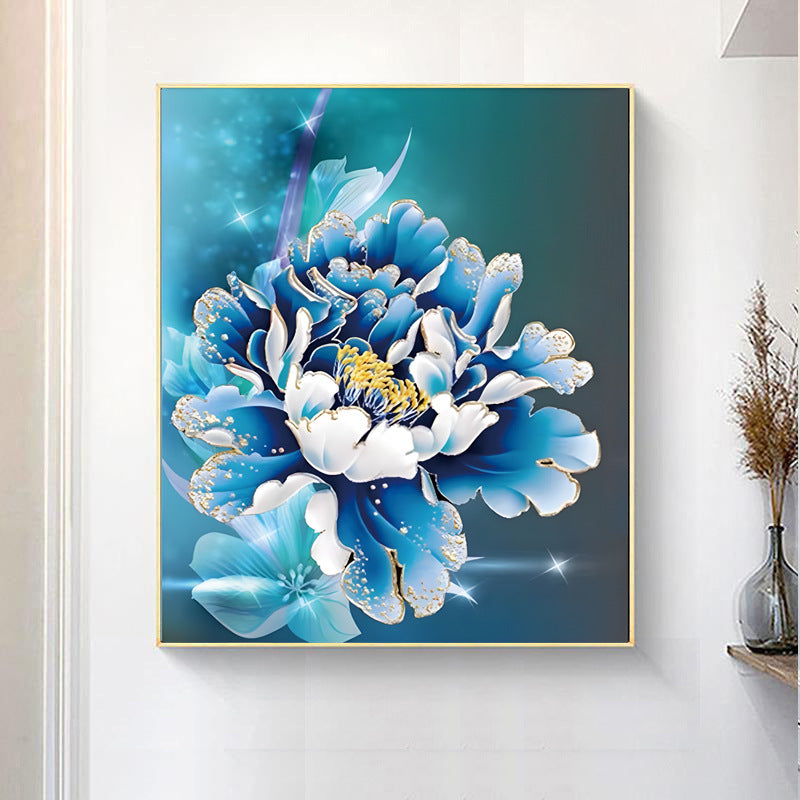 53x70cm blue peony Cross Stitch Kits 11CT Stamped Full Range of Embroidery Starter Kit for Beginners Pre-Printed Pattern