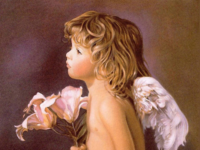 50x40cm Angel boy with flower 5d diy diamond painting full drill NO FRAME