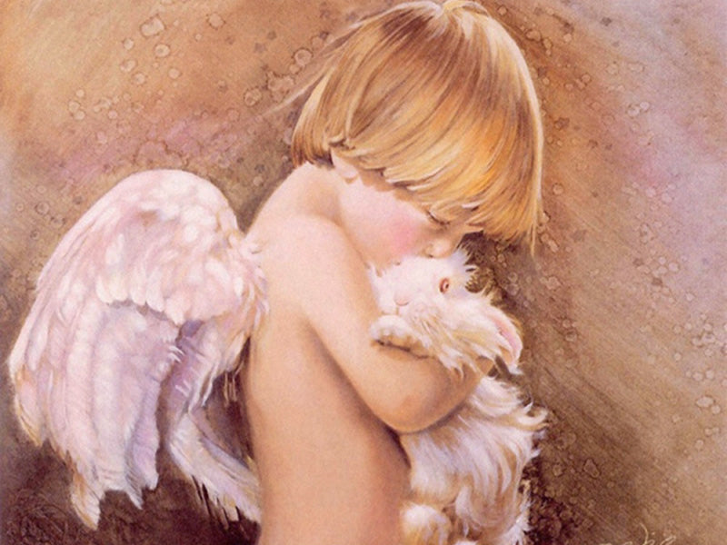 50x40cm Angel boy with rabbit 5d diy diamond painting full drill NO FRAME