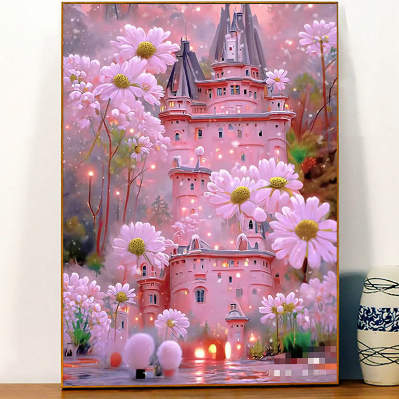 50x70CM Pink castle Full Diamond Painting NO Frame Round diamond