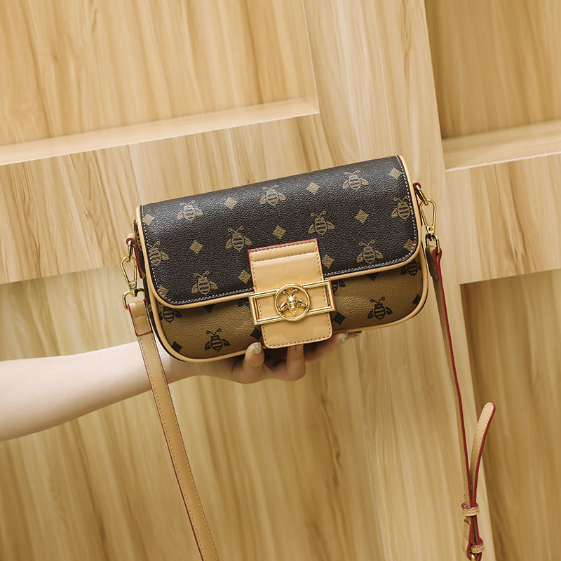 Fashion Retro Design Small Square Bag Bee Bag Versatile One Shoulder Crossbody Bag
