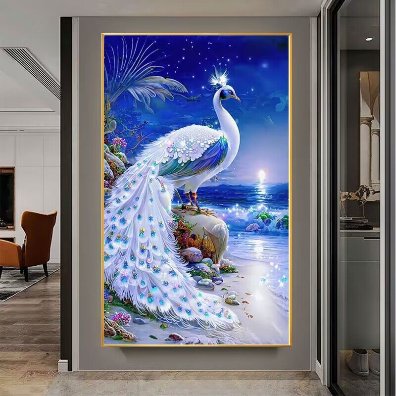 50X80cm Seaside Peacock Cross Stitch Kits 11CT Stamped Full Range of Embroidery Starter Kit for Beginners Pre-Printed Pattern