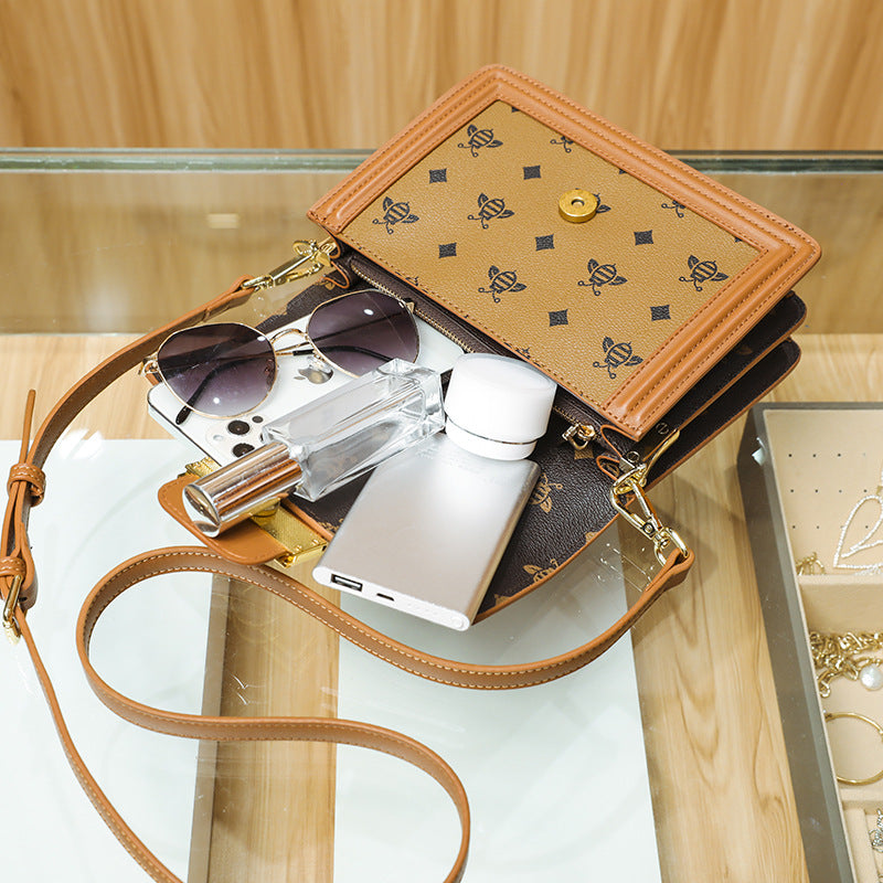 Fashion Retro Design Small Square Bag Bee Bag Versatile One Shoulder Crossbody Bag