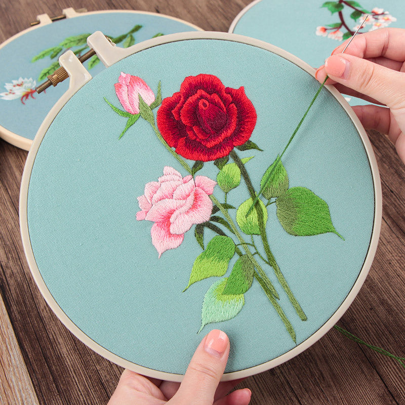 20x20cm Cross Stitch Flower DIY Embroidery Kits With Hoop Art Needlework