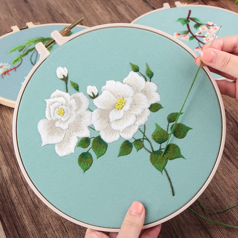 20x20cm Cross Stitch Flower DIY Embroidery Kits With Hoop Art Needlework