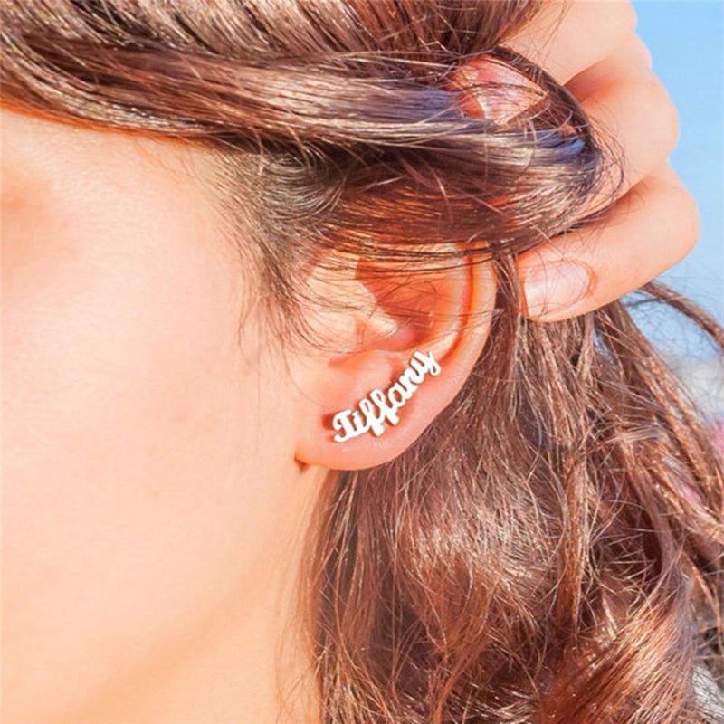 1 Pair Personalized Custom Name Earrings Customized Initial Nameplate Stud Letter Earring