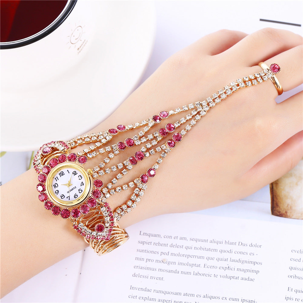 Luxury Women Wrist Watch Fashion Rhinestone Watches with Ring