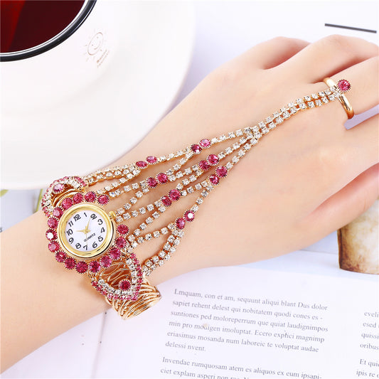 Luxury Women Wrist Watch Fashion Rhinestone Watches with Ring