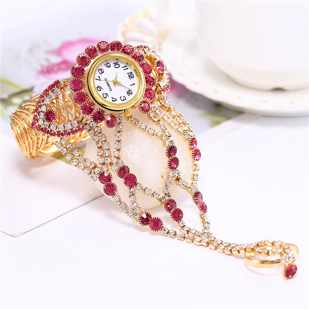 Luxury Women Wrist Watch Fashion Rhinestone Watches with Ring