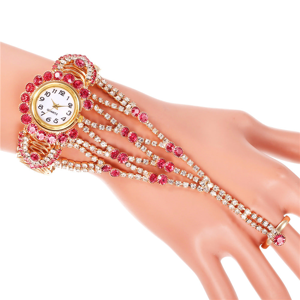 Luxury Women Wrist Watch Fashion Rhinestone Watches with Ring