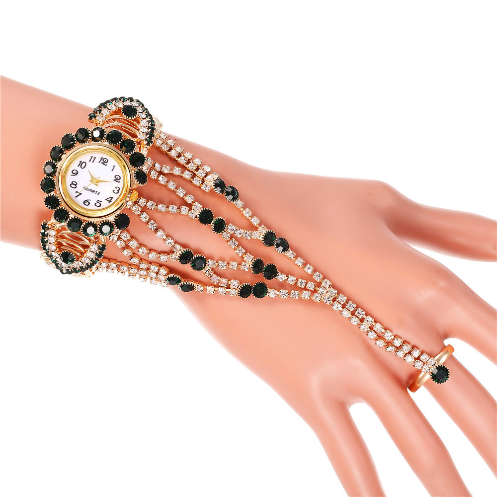 Luxury Women Wrist Watch Fashion Rhinestone Watches with Ring