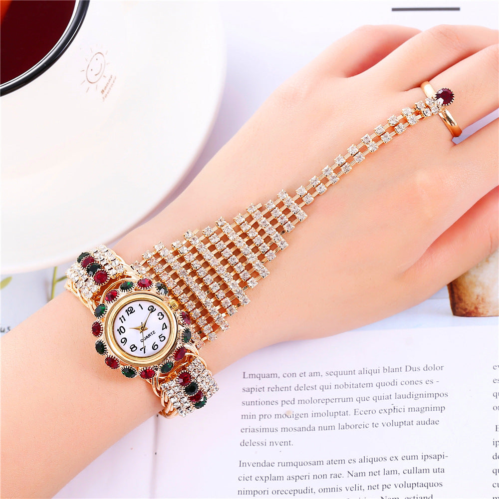 Luxury Women Wrist Watch Fashion Rhinestone Watches with Ring