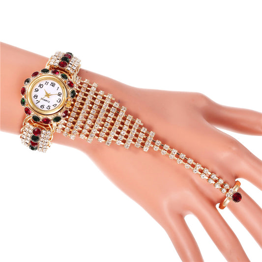 Luxury Women Wrist Watch Fashion Rhinestone Watches with Ring