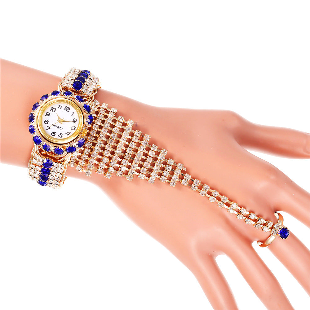 Luxury Women Wrist Watch Fashion Rhinestone Watches with Ring