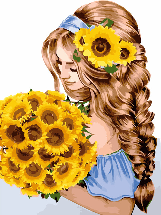 40*50CM Sunflower Girl No Framed DIY Oil Painting By Numbers