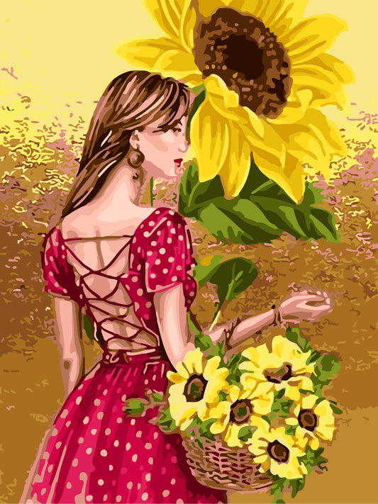 40*50CM Sunflower Girl No Framed DIY Oil Painting By Numbers