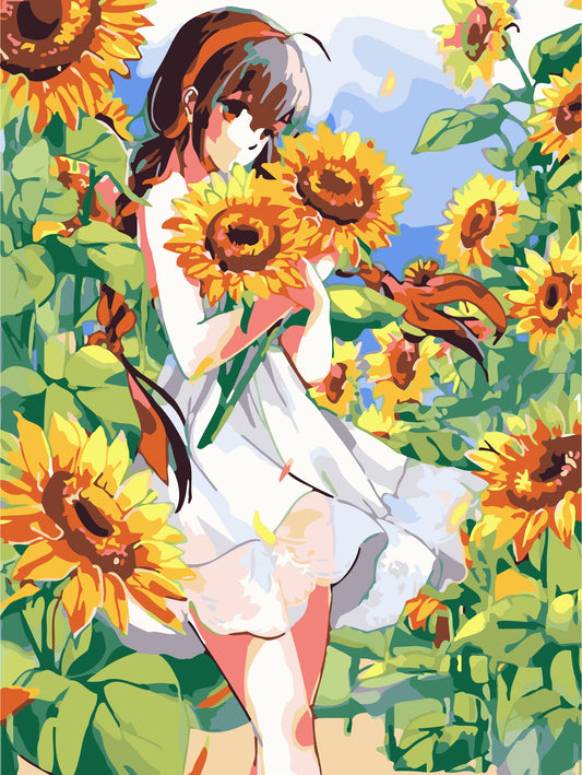 40*50CM Sunflower Girl No Framed DIY Oil Painting By Numbers