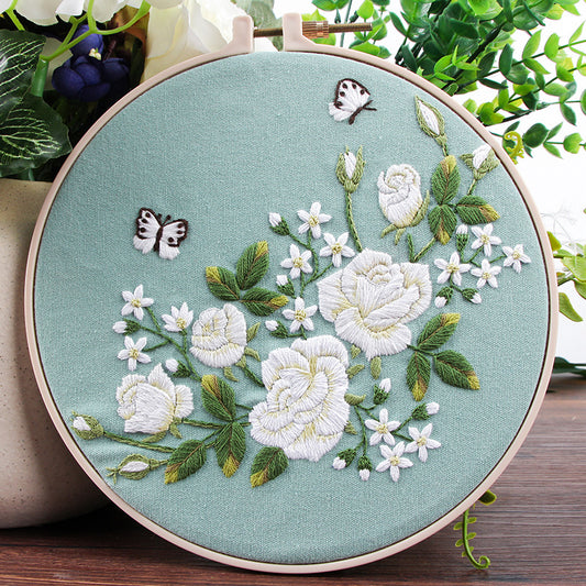 20x20cm Cross Stitch Flower DIY Embroidery Kits With Hoop Art Needlework