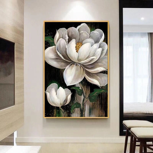 60X85CM White Peony DIY Cross Stitch Kits Full Range of Embroidery 9CT 4 Strands NO Frame