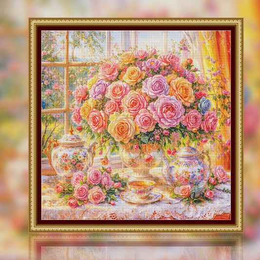 80X80CM Flower DIY Cross Stitch Kits Full Range of Embroidery 11CT 3 Strands NO Frame