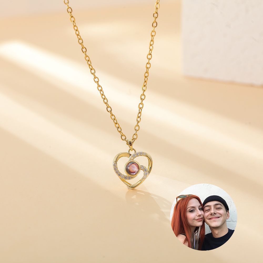 Custom Projection Necklace Personalized Picture Heart Pendant Necklace Memorial Photo Jewelry