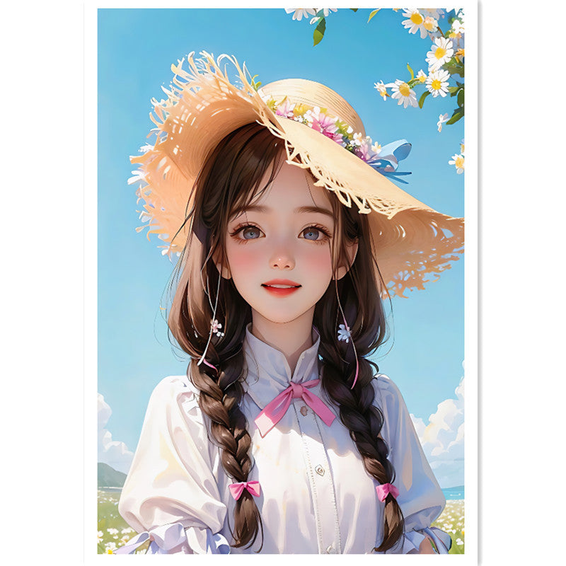 43x57cm Straw Hat Girl Cross Stitch Kits 11CT Stamped Full Range of Embroidery Starter Kit for Beginners Pre-Printed Pattern