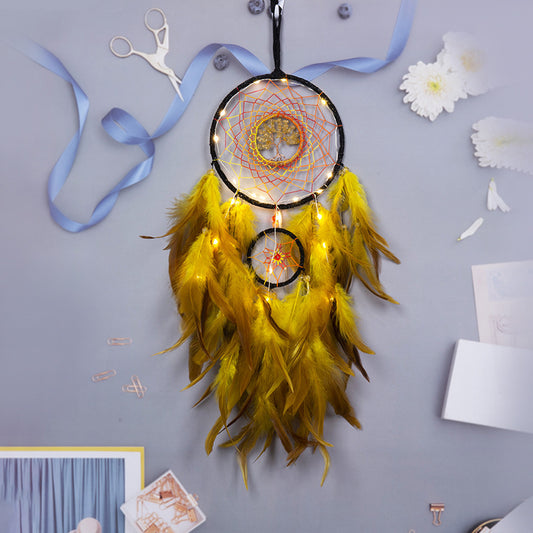 Feather Dream Catcher LED Fairy Lights Circular Net for Wall Hanging Decor