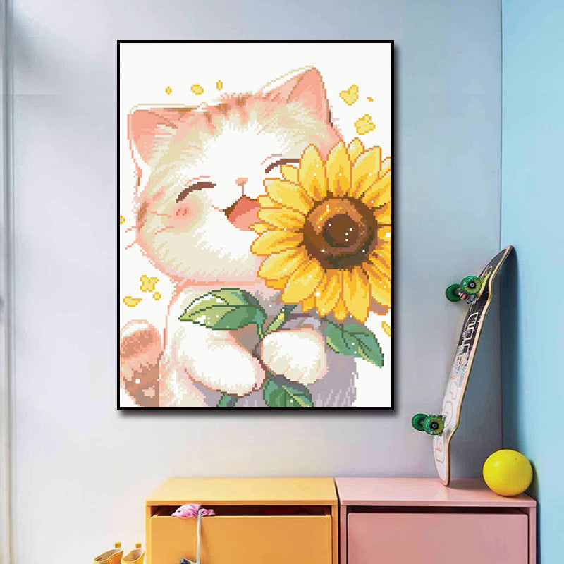 60X70CM Cute Cat DIY Cross Stitch Kits Full Range of Embroidery 11CT 3 Strands NO Frame