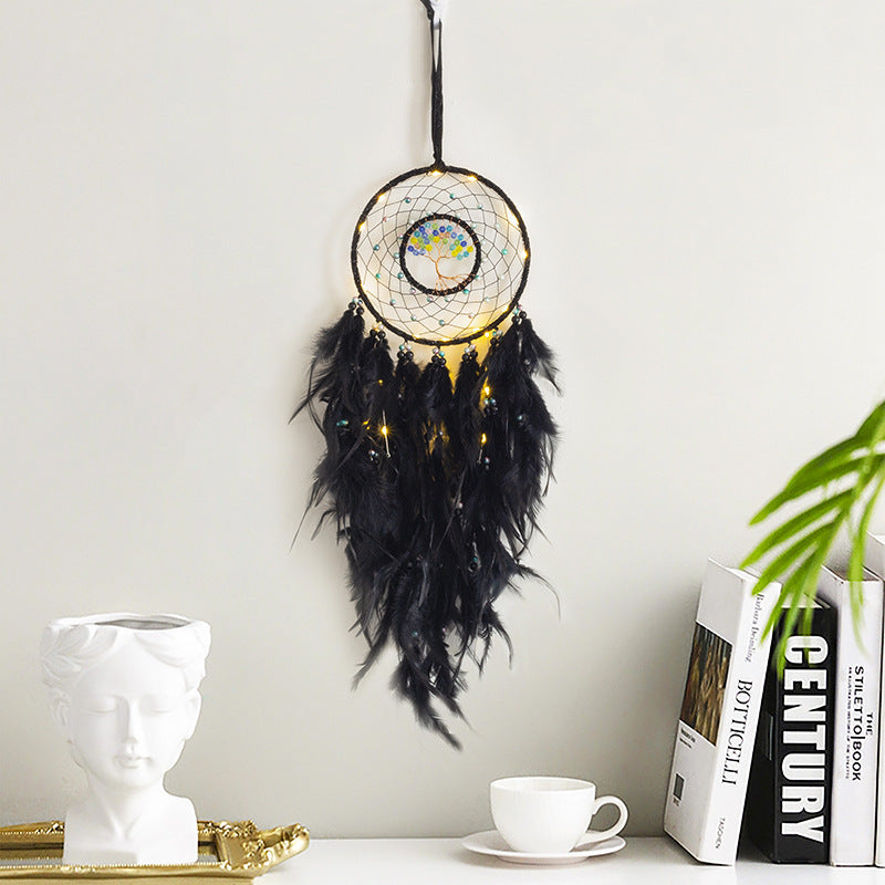 Feather Dream Catcher LED Fairy Lights Circular Net for Wall Hanging Decor