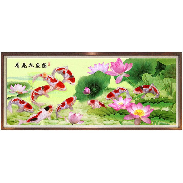 60X150CM - Nine Fish Among Lotus DIY Product 5D Full Diamond DIY Painting NO Frame Full Drill