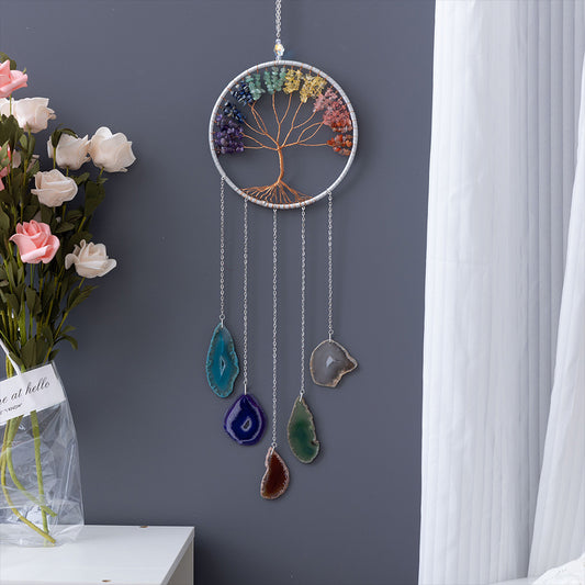 Dream Catcher Crystal and Natural Gemstone Agate Stone Pendants Wind Chime