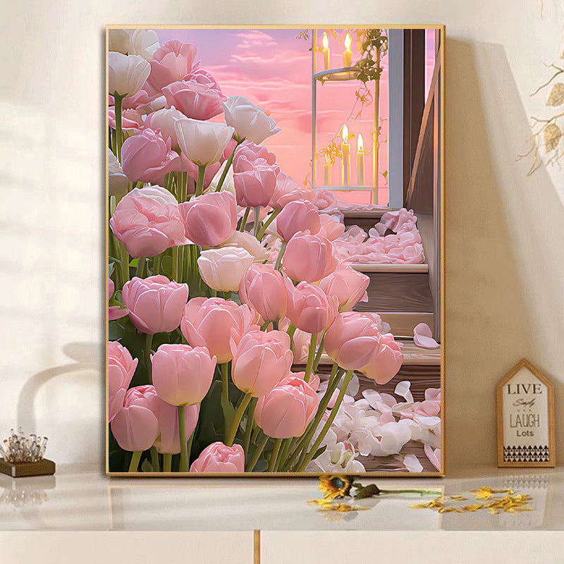 53X66cm Candlelight tulip  Cross Stitch Kits 11CT Stamped Full Range of Embroidery Starter Kit for Beginners Pre-Printed Pattern