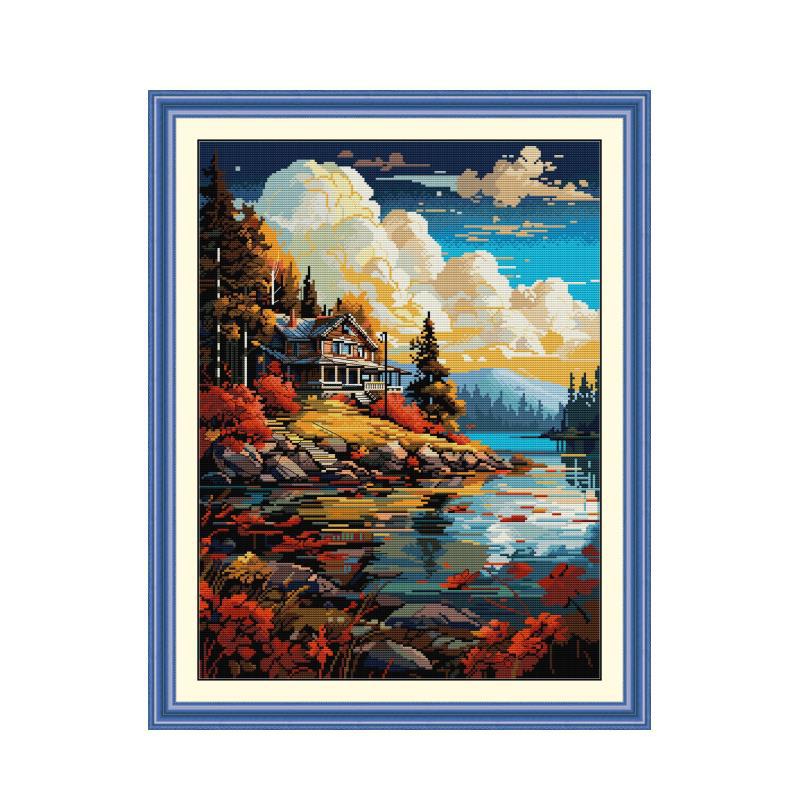 51×65cm sunset glow 11CT  3 strands Stamped Cross Stitch Full Range of Embroidery Starter Kit for Beginners Pre-Printed Pattern