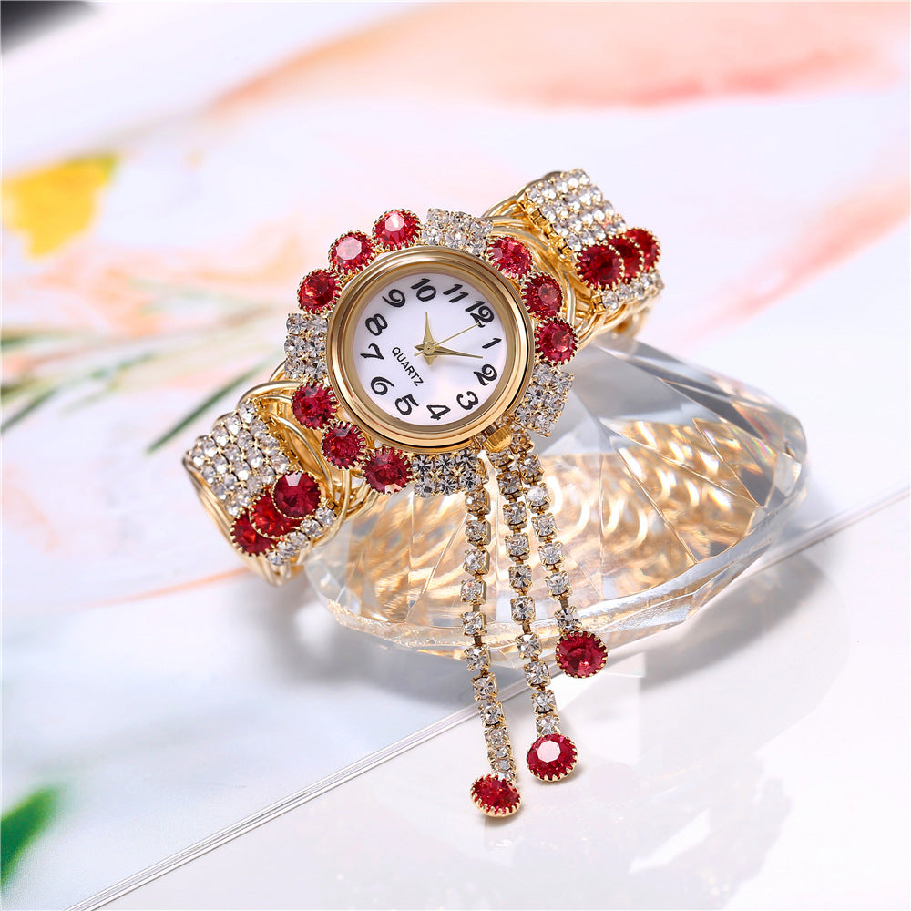 Luxury Women Wrist Watch Fashion Rhinestone Watches with Ring Set