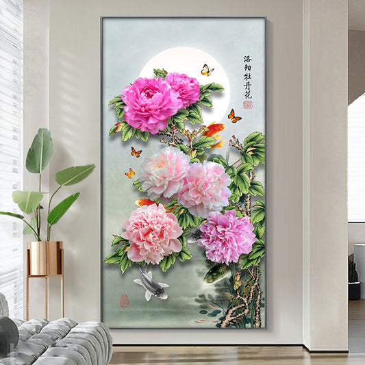 70X123 cm Peony flower Cross Stitch Kits 11CT Stamped Full Range of Embroidery Starter Kit for Beginners Pre-Printed Pattern