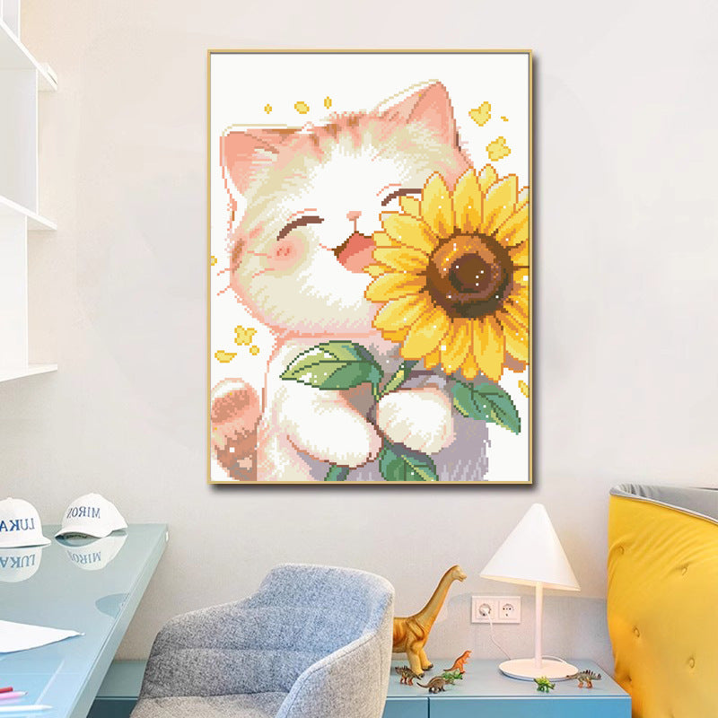 60X70CM Cute Cat DIY Cross Stitch Kits Full Range of Embroidery 11CT 3 Strands NO Frame