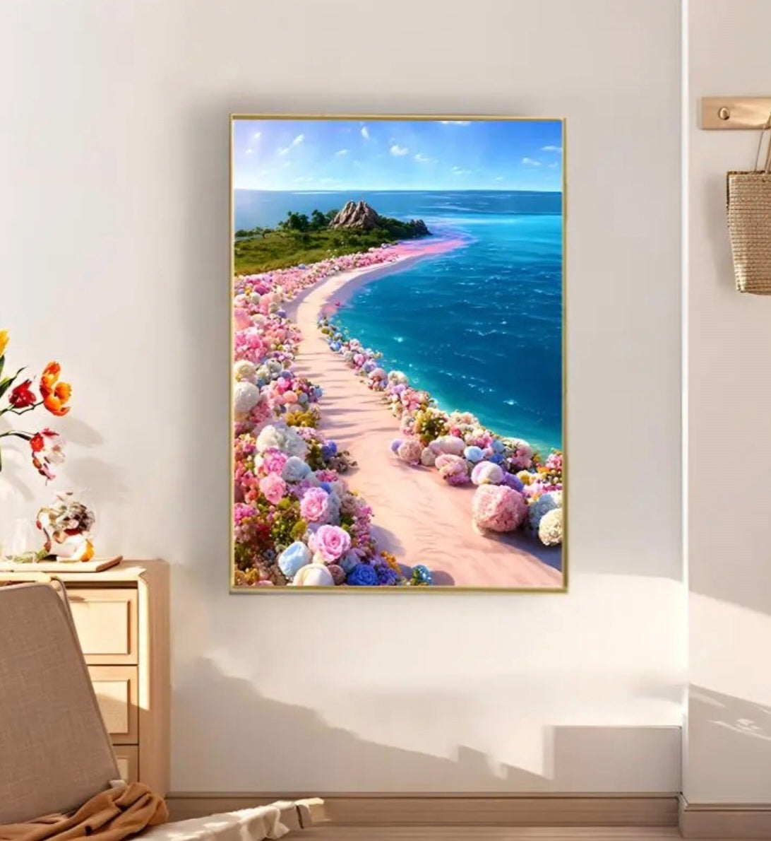 50x70cm Sea and flower 5d diy diamond painting full drill NO FRAME-Square beads