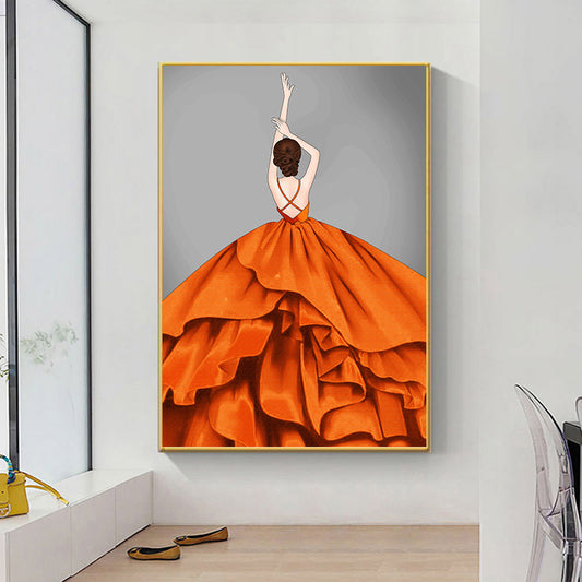 50X90CM - Orange Dress Girl DIY 5D Full Diamond Painting NO Frame