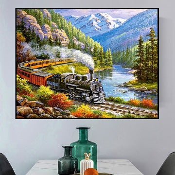 60X80CM -  Train Landscape DIY 5D Full Diamond Painting NO Frame