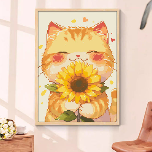 60X70CM Cute Cat DIY Cross Stitch Kits Full Range of Embroidery 11CT 3 Strands NO Frame